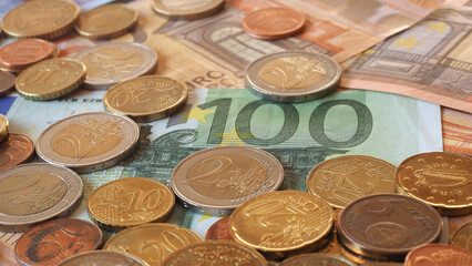 euro note and coins background