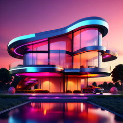 Futuristic Modern House with vibrant sky color ideas 