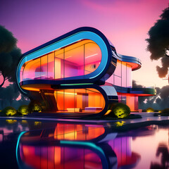 Futuristic Modern House with vibrant sky color ideas 