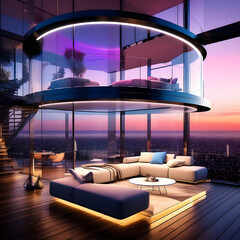 Futuristic Modern House with vibrant sky color ideas 