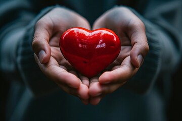 A person holding a red heart Generative AI