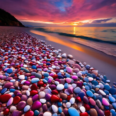 Obraz premium Sunset Jewels: A Kaleidoscope of Colors on the Seashore