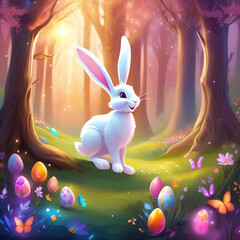 cute cartoon rabbit illustration. easter bunny. easter eggs