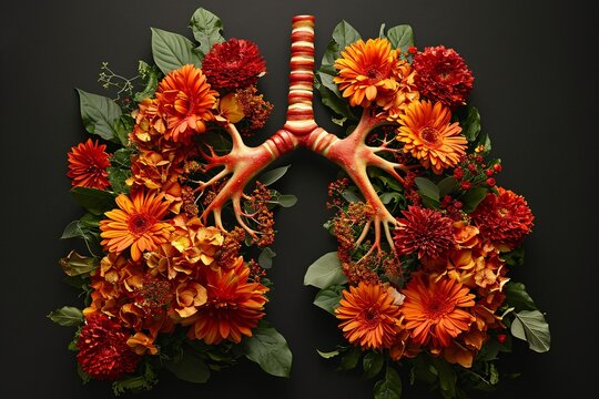 A vibrant floral display showcasing the human respiratory system Generative AI