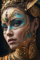 Realistic woman with ornamental face paint