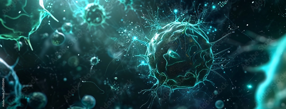 Poster a close-up of a cell with a green glow generative ai