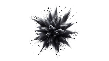 Aerial View of Abstract Upward Explosion of Fine Black Color Powder isolated against transparent background - Artistic.
