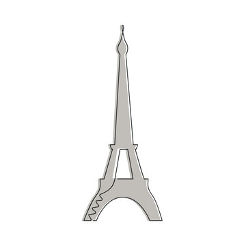 Eiffel tower drawn in one continuous line in color. One line drawing, minimalism. Vector illustration.