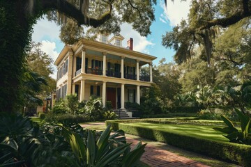 Obraz premium Exterior of old classic house in New orleans. Old real estate in Southern United States