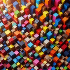 Colorful Cubes A Creative and Diverse Display. A spectrum of arranged amulti-colored wooden blocks