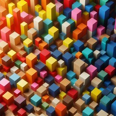 Fototapeta na wymiar Colorful Cubes A Creative and Diverse Display. A spectrum of arranged amulti-colored wooden blocks