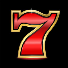 Vector illustration of gold and red number 7 with a black background.