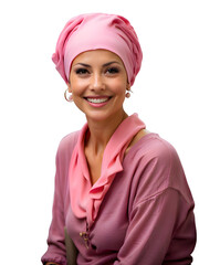 A woman wearing a pink scarf,female patient 
