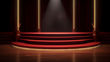 Red carpet staircase with smoke and spotlights, holiday awards ceremony event