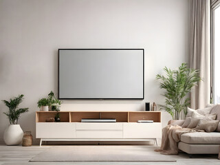 Mockup a TV wall mounted with decoration in living room and white wall