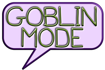 Goblin Mode, words in speech bubble meaning self-indulgent or lazy