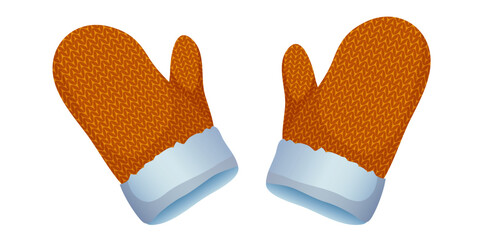 Pair Of Knitted Woolen Gloves Flat Design Vector Illustration.
