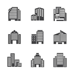 Buildings icons. Bank, Hotel, Courthouse. City, Real estate, Architecture buildings icons.
