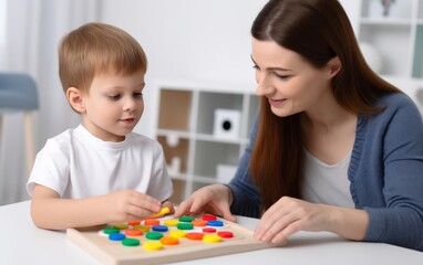 Obraz na płótnie Canvas child is working with a speech therapist 
