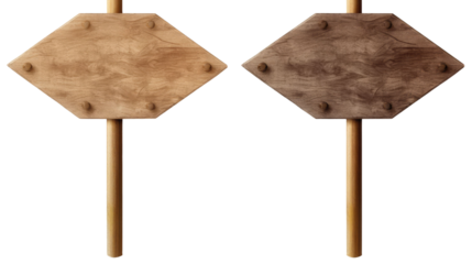 A blank wooden signpost, left and right arrows, isolated, white background
