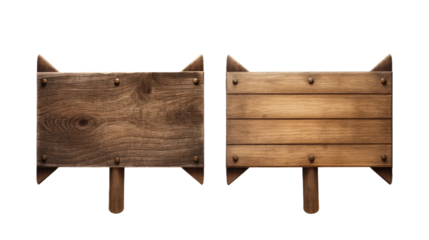 A blank wooden signpost, left and right arrows, isolated, white background