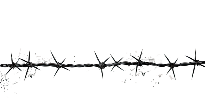 A barbed wire running horizontally through the picture, banner, isolated
