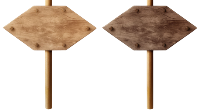 A blank wooden signpost, left and right arrows, isolated, white background