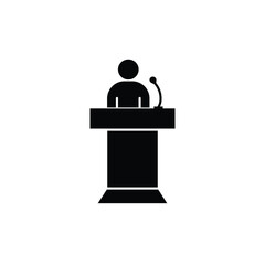 Key Note Speaker Concept, Hrm Symbol on White Background, Company secretary giving brief to press vector icon design, Manager and Podium Design
