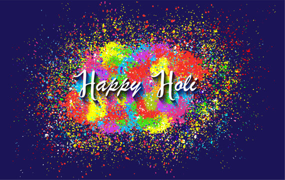 Happy Holi Indian Festival Banner, Colorful gulaal, powder color, party card with colourful explosion patterned and crystals on paper multicolors Background, vector illustration vibrant color template