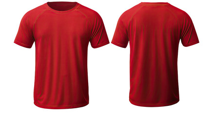 A red shirt with short sleeves in front and back view, mockup, isolated, white background