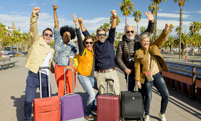 Group of diverse senior traveler having fun in a city during vacation