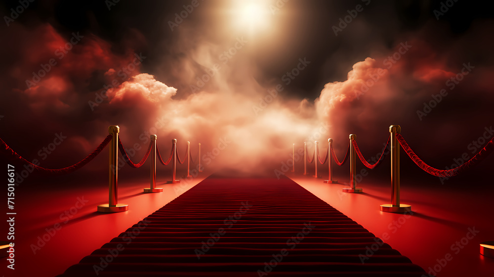 Wall mural Red carpet staircase background, VIP entrance, night award ceremony