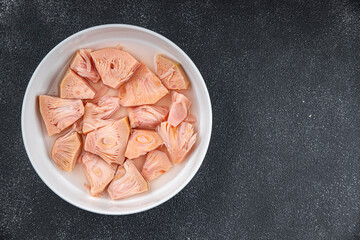 breadfruit tasty jackfruit canned fruit fresh eating cooking appetizer meal food snack on the table copy space food background rustic top view