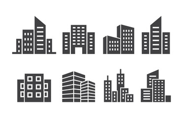 Buildings line icons. Bank, Hotel, Courthouse. City, Real estate, Architecture buildings icons.