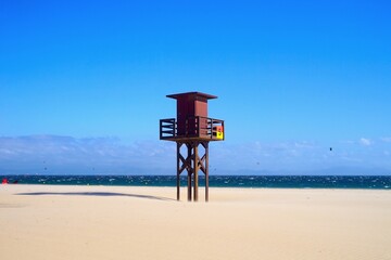 lifeguard tower at the beach, Atlantic Ocean, Costa de la Luz, Andalusia, Spain