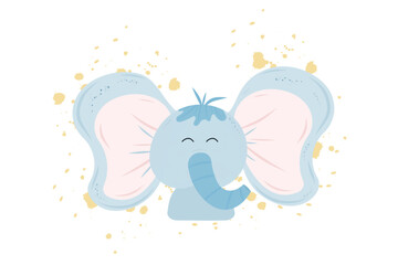 Happy cartoon elephant illustration on isolated background. Children's theme. For cartoon characters, children's books, prints.