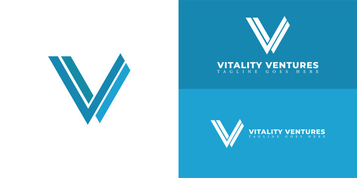 Abstract initial letter V or VV logo in blue color isolated in white background applied for venture company logo also suitable for the brands or companies have initial name V or VV.
