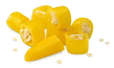 Outdoor kussens sliced yellow hot chili peppers isolated on white background clipping path © Tatiana