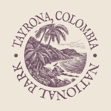 Tayrona, Magdalena, Colombia Illustration Clip Art Design Shape. National Park Vintage Icon Vector Stamp.