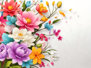 Colourful spring flowers with white copy space. Beautiful mockup spring background Illustration design.