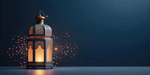 Fotobehang Ramadan Kareem celebration background illustration with arabic lanterns and moon © Thanaphon
