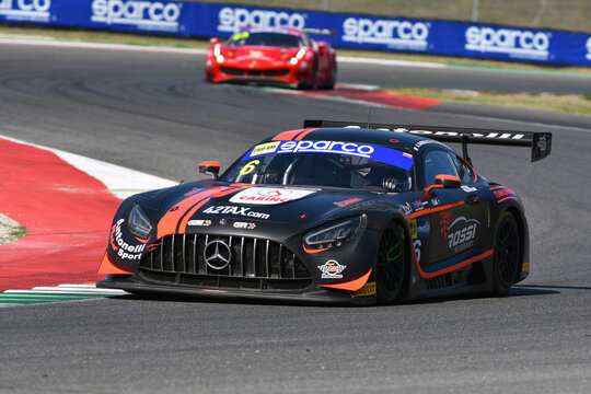 Scarperia, 29 September 2023: Mercedes Sls Amg of team Akm Motorsport drive by Sandrucci Gustavo and Kelstrup Georg in action during practice of Italian Championship at Mugello Circuit. Italy.