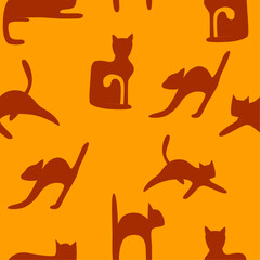 seamless cat silhouette pattern vector