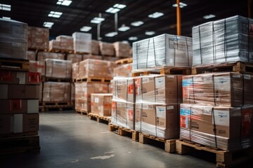 cartons stacked in a warehouse
