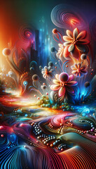 Fantastical Floral Dreamscape.
A vibrant, dreamy fusion of flowers and abstract patterns.