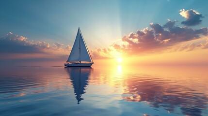 A sailboat sailing smoothly on calm waters, symbolizing the optimism of navigating through life's challenges. [Sailboat on calm waters - obrazy, fototapety, plakaty