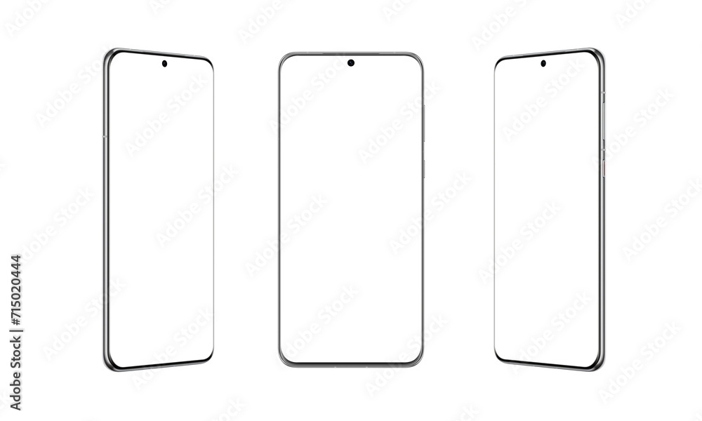 Poster smartphone with thin, round edges in three positions, transparent. versatile phone mockup, ideal for