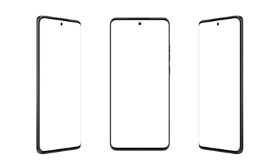 Modern smartphone with thin, round edges in three positions, transparent. Versatile phone mockup for showcasing sleek design