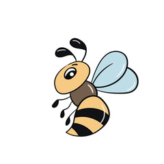 Cartoon bee mascot. A small bees flies. Wasp collection. Vector characters. Incest icon. Template design for invitation, cards. Doodle style