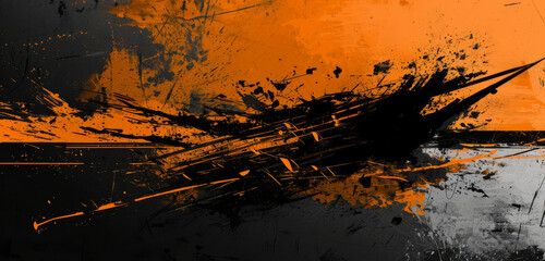 Dynamic orange splash on a grungy black background.